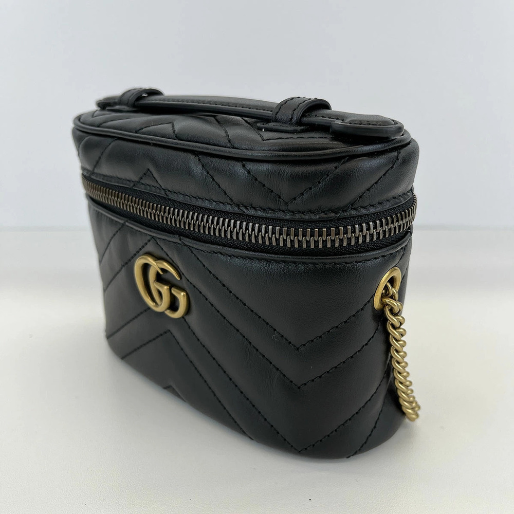 Gucci Vanity Leather GG Bag Marmont Shoulder Black